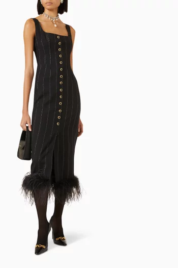 Pinstripe Dress with Feathers in Wool
