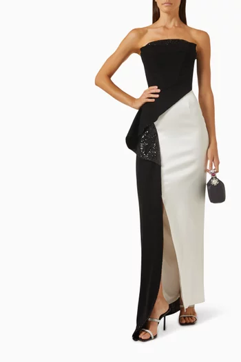 Colour-block Strapless Maxi Dress in Cady
