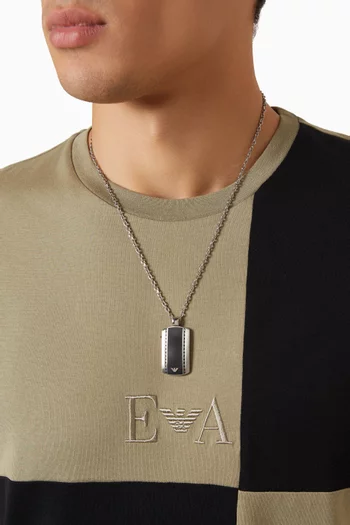 EA Eagle Logo Tag Necklace in Stainless Steel