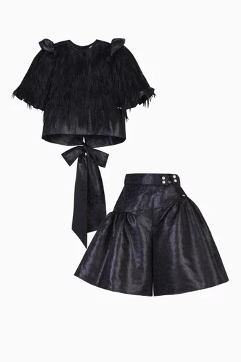 Feather-detail Blouse & Shorts Set