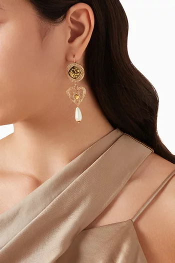 Prestige Crystal & Mother-of-pearl Sleeper Earrings in 14kt Gold-plated Metal