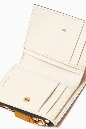 محفظة ثنائية الطي بتصميم مقسم بالألوان بسحّاب جلد