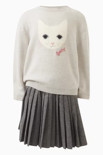 Cat Motif Sweater in Wool