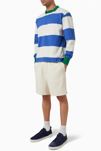 Wide-striped Mock Neck Hiking T-shirt in Cotton