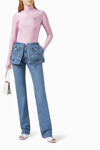 بنطال جينز بطبقة على شكل غطاء قلاب بتصميم تنورة قطن