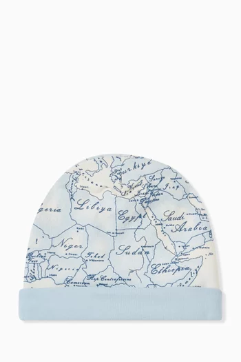 قبعة بيني بطبعة خريطة وشعار الماركة قطن