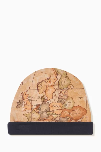 Geo Map Print Beanie Hat in Cotton