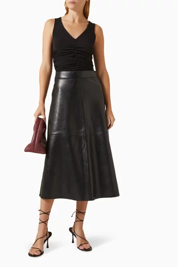 Gardenia A-line Midi Skirt in Leather