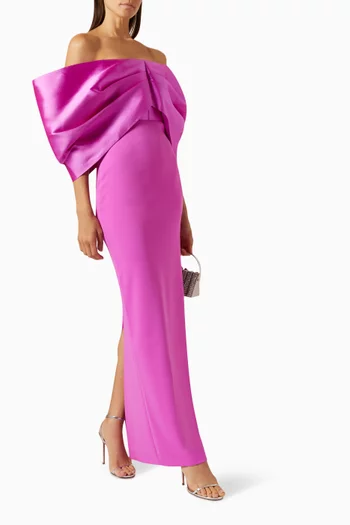 فستان فيليبا طويل تويل وكريب منسوج