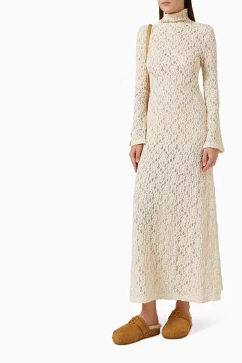 Smocked Lace Maxi Dress in Cotton-Blend