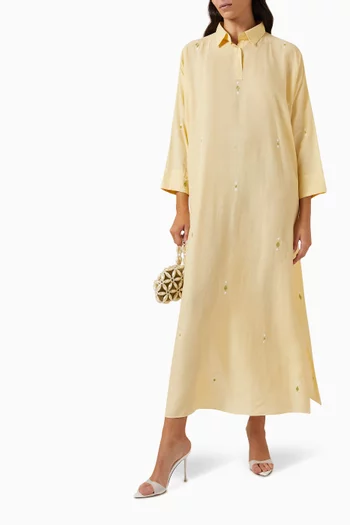 Embroidered Kaftan in Linen