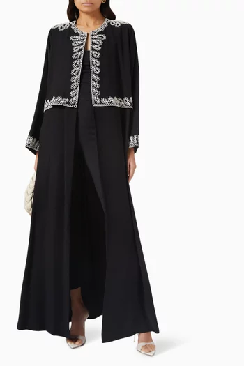 Floral-embroidered Abaya in Crush-cotton