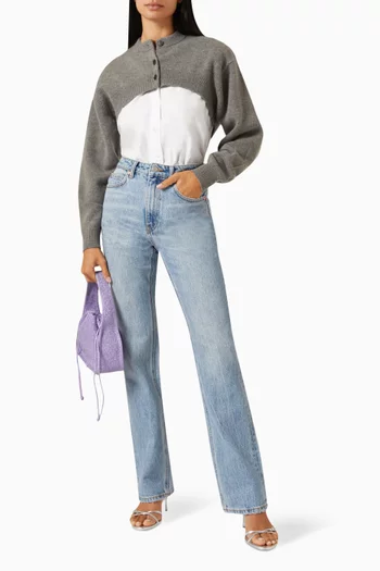 Bi-layer Buttoned Shrug Top in Oxford Shirting