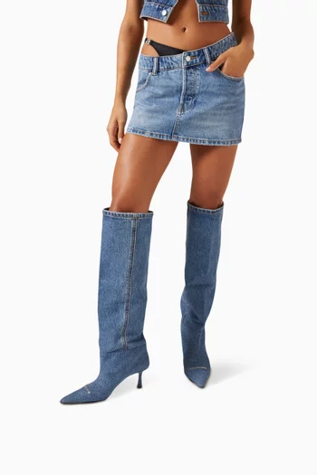 Viola 65 Slouch Knee Boots in Washed Denim