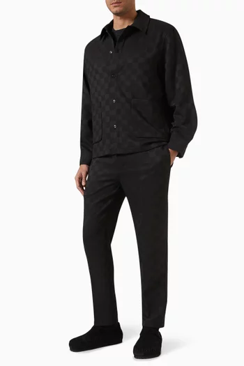 Boxy Checkerboard Overshirt in Stretch Double-weave