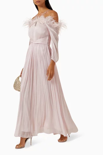 Feather Off-shoulder Gown