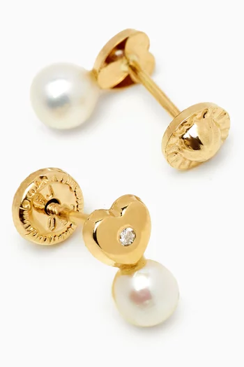 Heart Diamond & Pearl Earrings in 18kt Gold