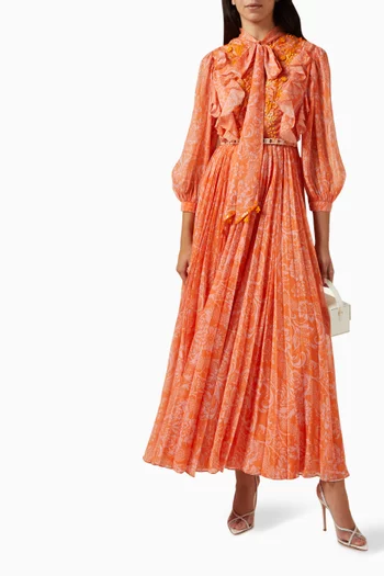 Amber Pleated Maxi Dress in Chiffon