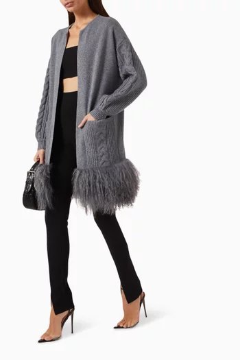 Shearling-trim Cable-knit Cardigan Coat in Merino Cashmere-blend