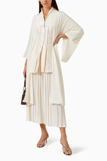 Lace-up Kimono Top in Silk-jacquard