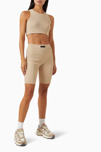 Ribbed Biker Shorts in Cotton-blend