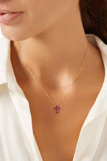 Cross Pendant Ruby Necklace in 18kt Gold
