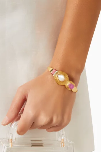 Mother-of-Pearl Adjustable Bangle in 14kt Gold-plated Metal