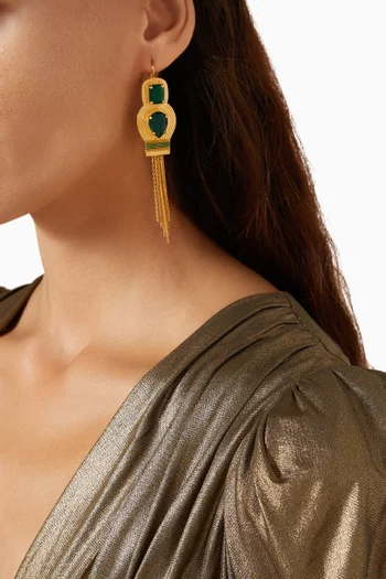 Couture Cabochon Pompom Sleeper Earrings in 14kt Gold-plated Metal