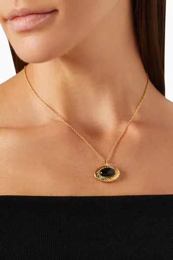Wavy Ridge Caspia Onyx Pendant Necklace in 18kt Recycled Gold-plated Brass