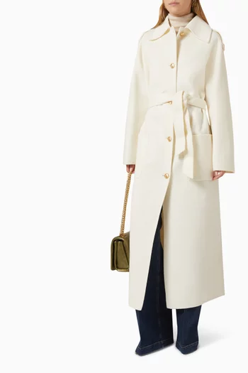 Shirt Collar Belted Coat in Wool