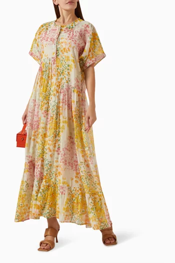 Angelina Floral-print Maxi Dress in Cotton-silk