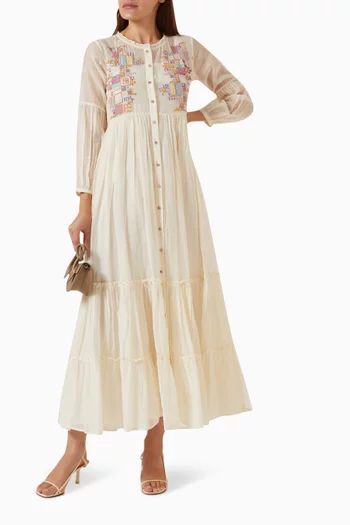 Fanny23 Embroidered Maxi Dress in Cotton-silk