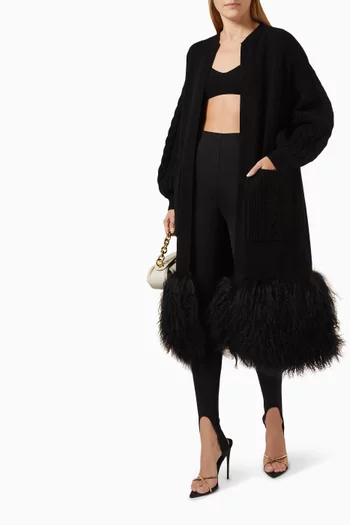 Shearling-trim Coat in Cable-knit