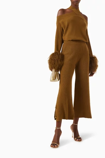 Cropped Pants with Button Detail in Wool-cashmere Knit