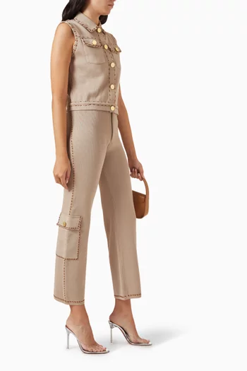 Straight Leg Embellished Pants in Cotton