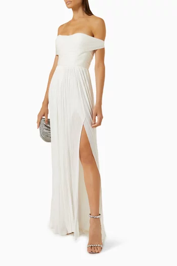 Theia B Off-Shoulder Maxi Gown in Silk Tulle