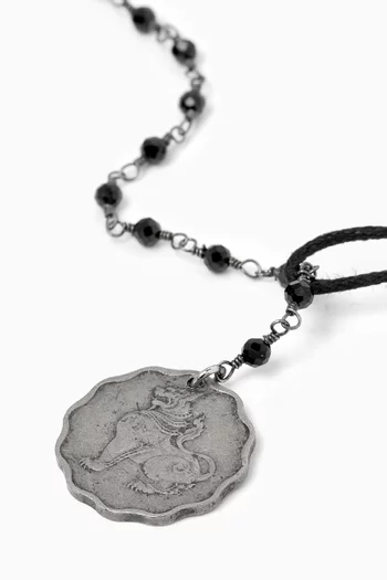 The Alessio Ancient Coin Pendant Necklace in Cord & Silver-tone Brass