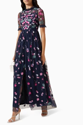 Floral Sequin Embroidered Maxi Dress
