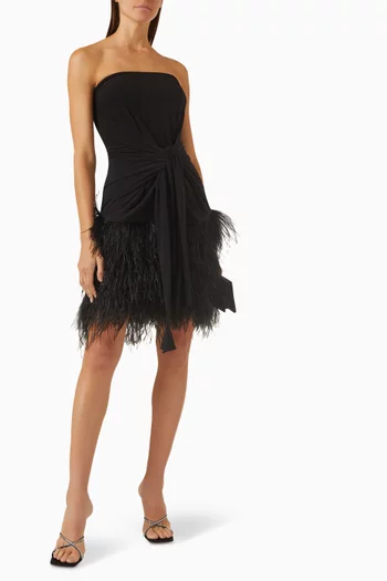 All-in-one Feather-trimmed Mini Dress