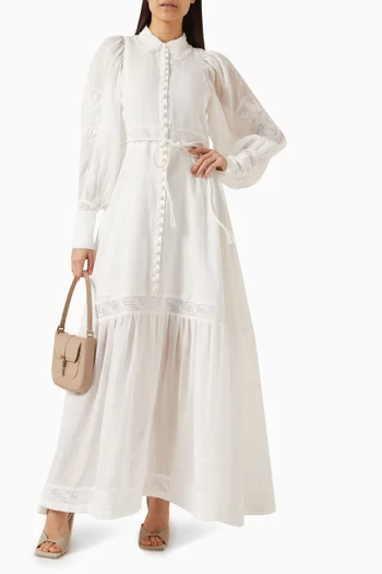 فستان ثيودورا طويل بتطريزات كتان رامي