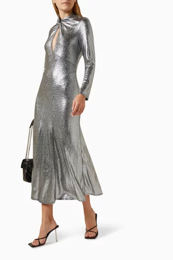 Hanna Keyhole Midi Dress in Metallic-jersey