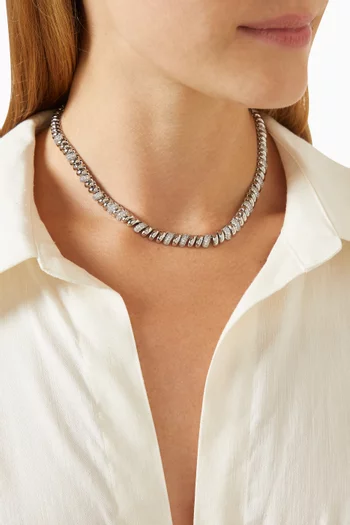 The Ridged Marbella Pavé Necklace in Rhodium-plated Brass