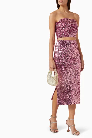 Tasha Embellished Midi Skirt in Sequins