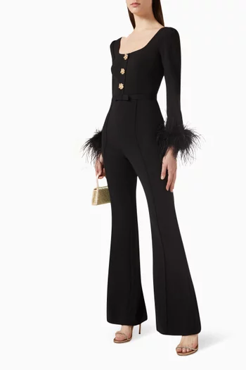 Feather-trimmed Jumpsuit in Crepe