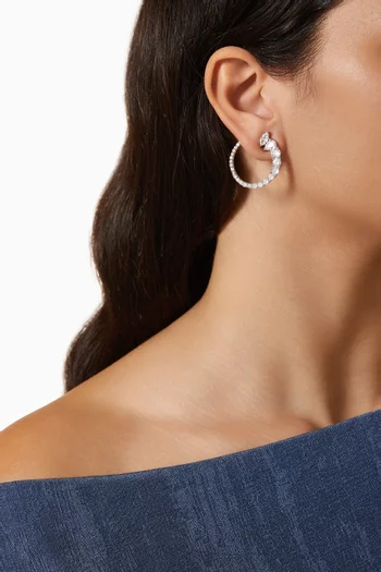 Pave C Spiral Earrings in Rhodium-plated Brass