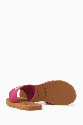 Logo-strap Slip-on Sandals in Canvas & Leather
