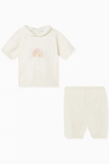Rainbow-embroidered Set in Cotton-knit