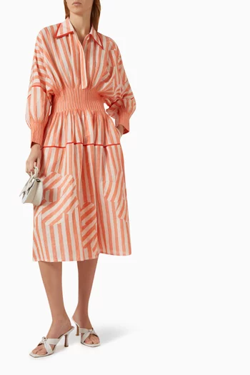 Stripe Darted Dress in Linen