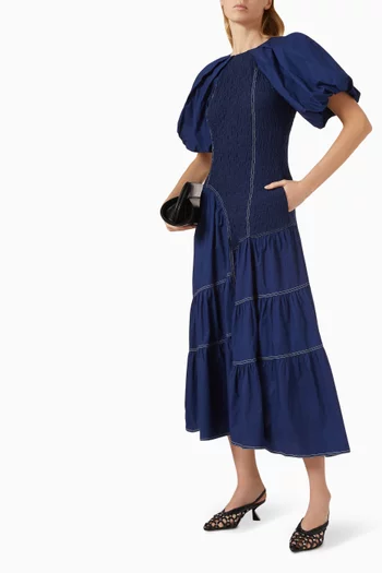Ruched Gathered Dress in Cotton