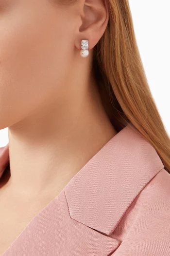 Emerald-cut Crystal & Pearl Drop Earrings in Sterling Silver